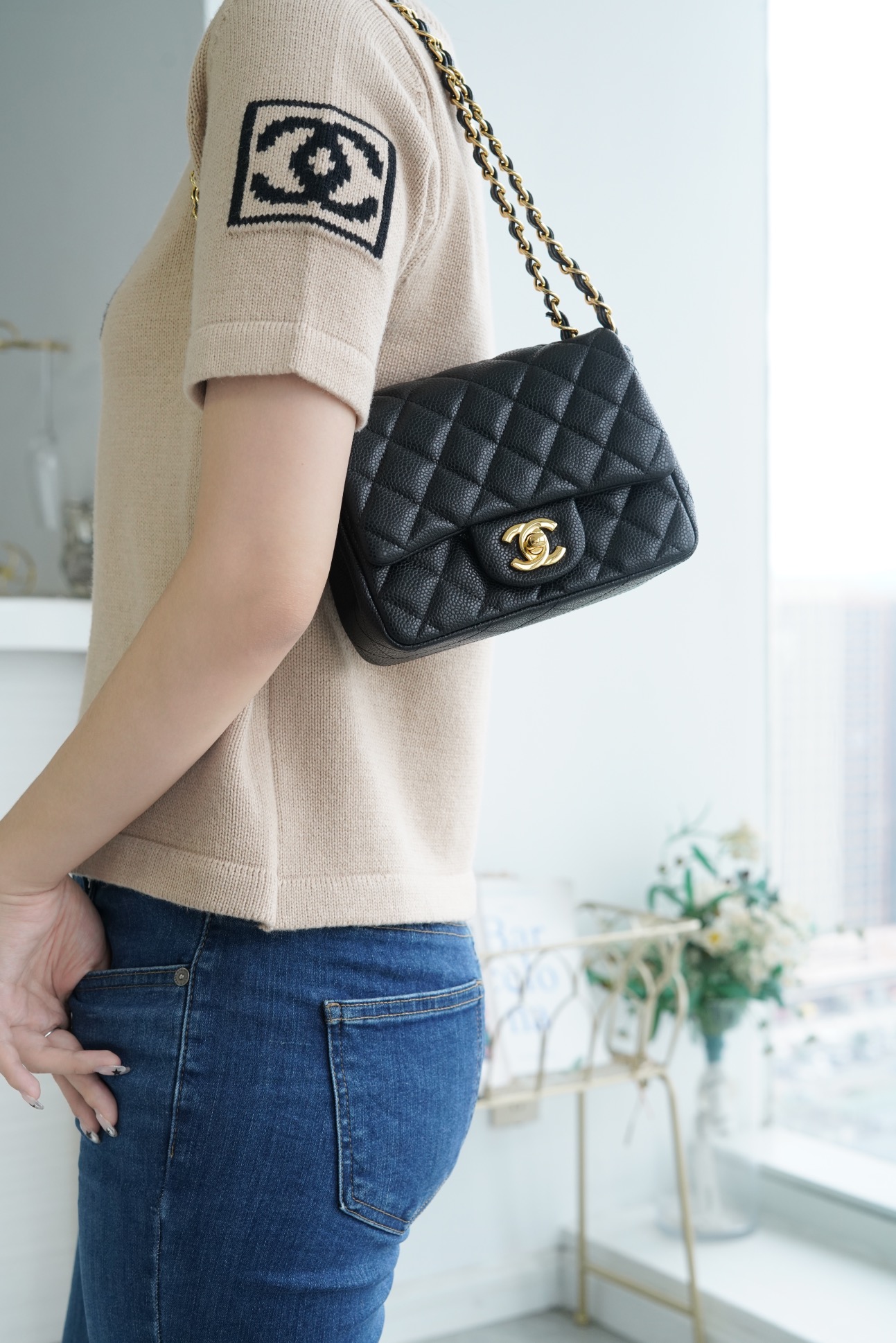 CF Classic Flap |荔枝纹 方胖子 黑金 图3