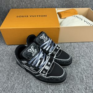 上新 1v Trainer 牛仔布 系带圆头 低帮 板鞋 黑色 图1
