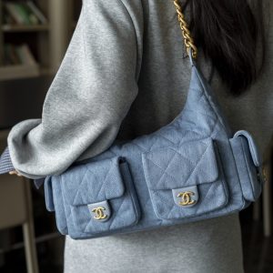 Chanel 25c早春多口袋浅牛仔hobo 大号 图7