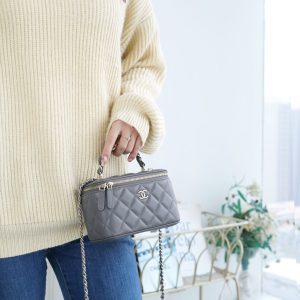 Chanel 23k 小双C”手柄长盒子 灰色 图7
