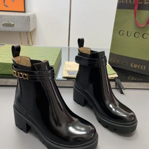 顶级版本 【中跟6.5厘米】高端版本 GUCCI官网爆款 进口开边珠踝靴[得意] 五金一比一开模,原版定制,采用蛇 型沟 图1