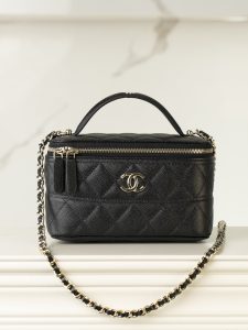Chanel 25c 新款 手柄盒子包 黑金荔枝牛 图1
