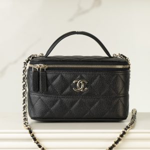 Chanel 25c 新款 手柄盒子包 黑金荔枝牛 图1