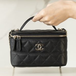 Chanel 25c 新款 手柄盒子包 黑金荔枝牛 图2