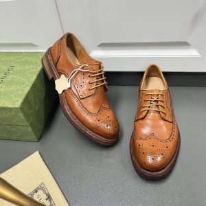Gucci古驰男士新款马皮皮鞋+系带经典布洛克风格 图1