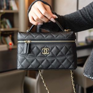 Chanel 25c 手柄盒子包 荔枝牛 黑金 图2