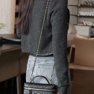 Chanel 25c 手柄盒子包 荔枝牛 黑金 图8