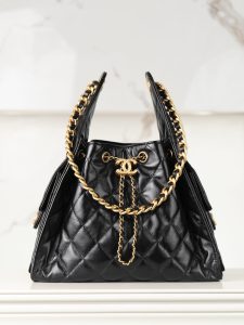 Chanel small hobo 抽绳水桶包 黑金 小号 图1