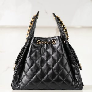 Chanel small hobo 抽绳水桶包 黑金 小号 图3