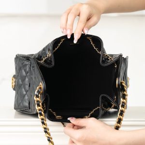 Chanel small hobo 抽绳水桶包 黑金 小号 图7