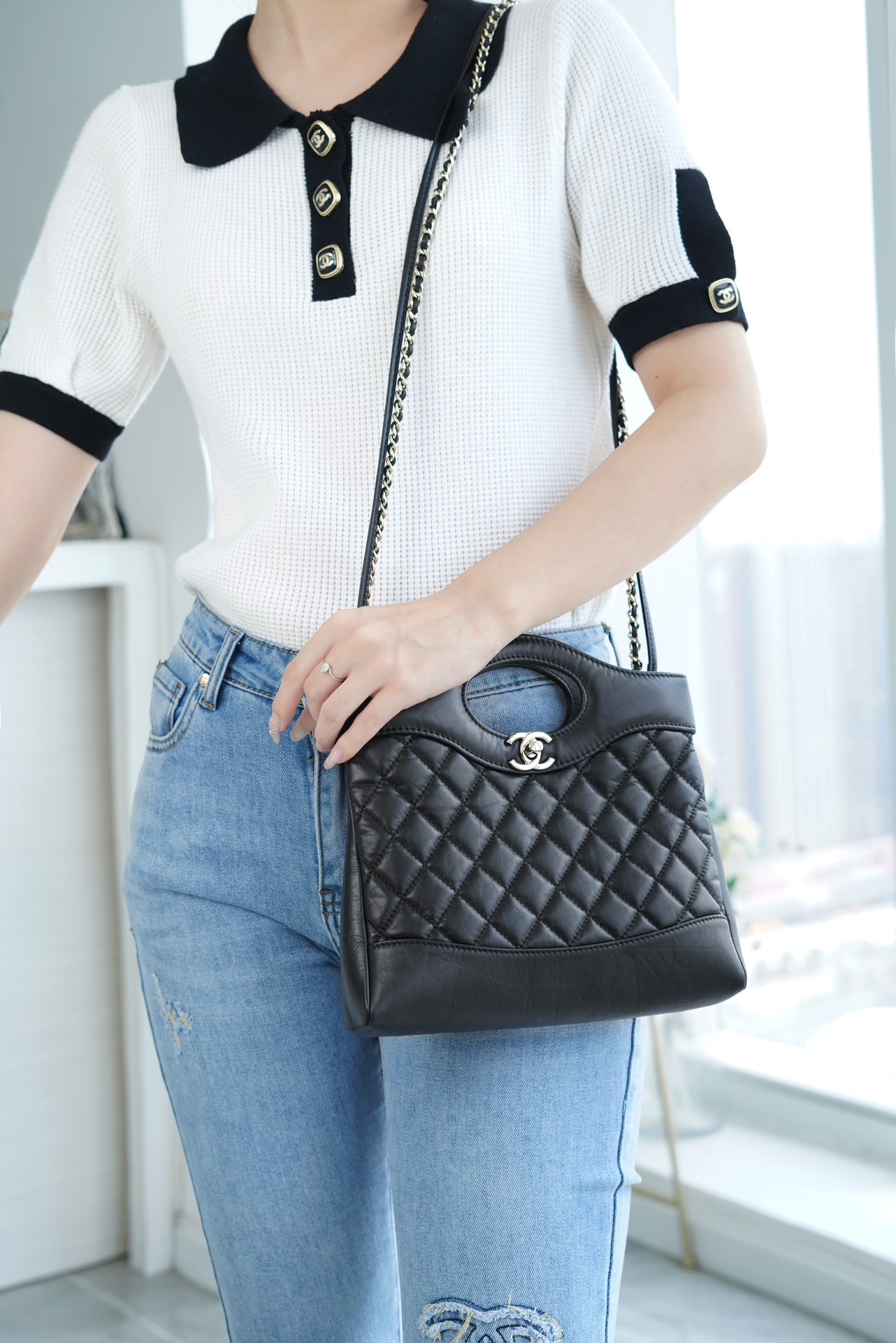 Chanel 31bag mini 黑色 褶皱小牛皮 图5