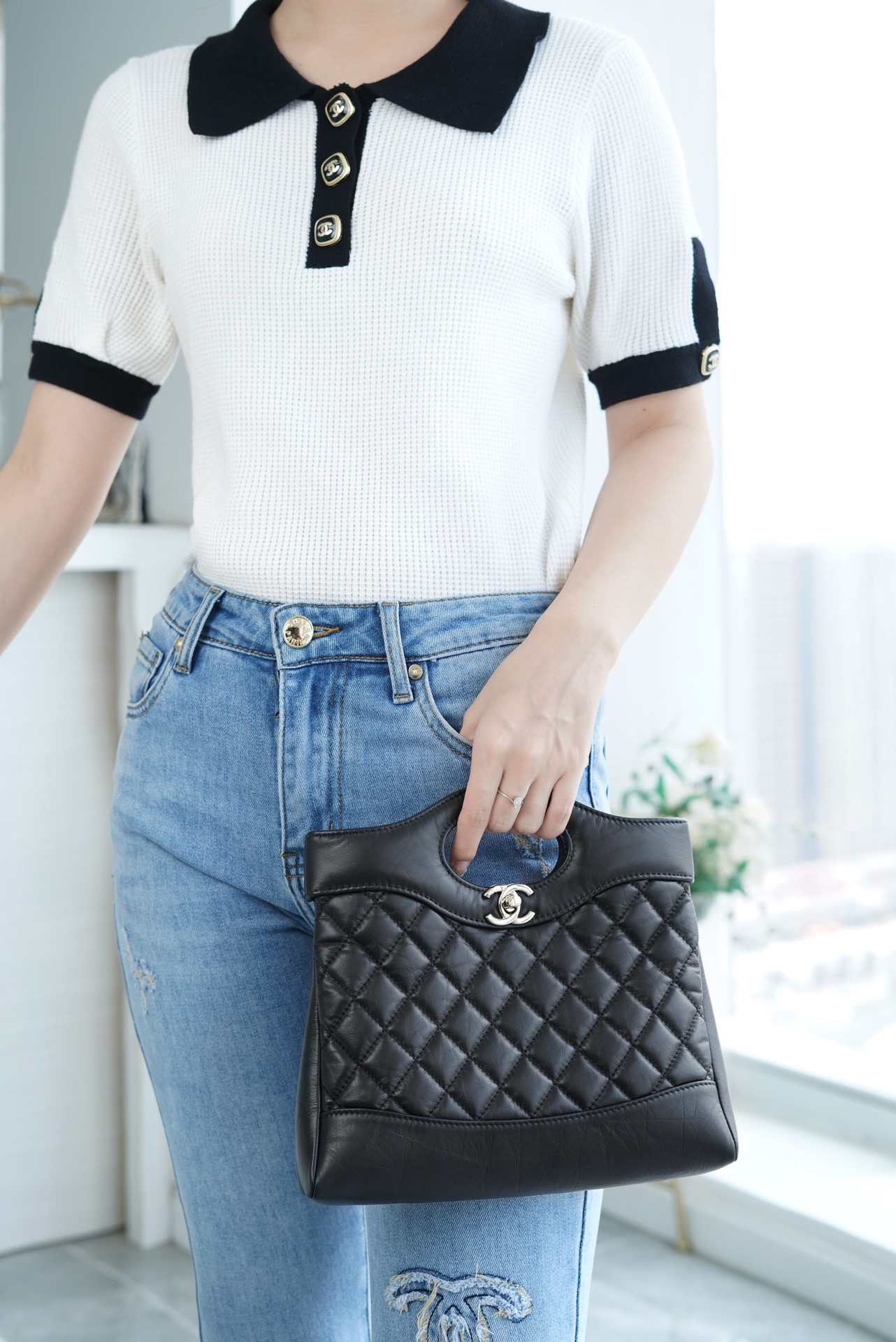 Chanel 31bag mini 黑色 褶皱小牛皮 图6