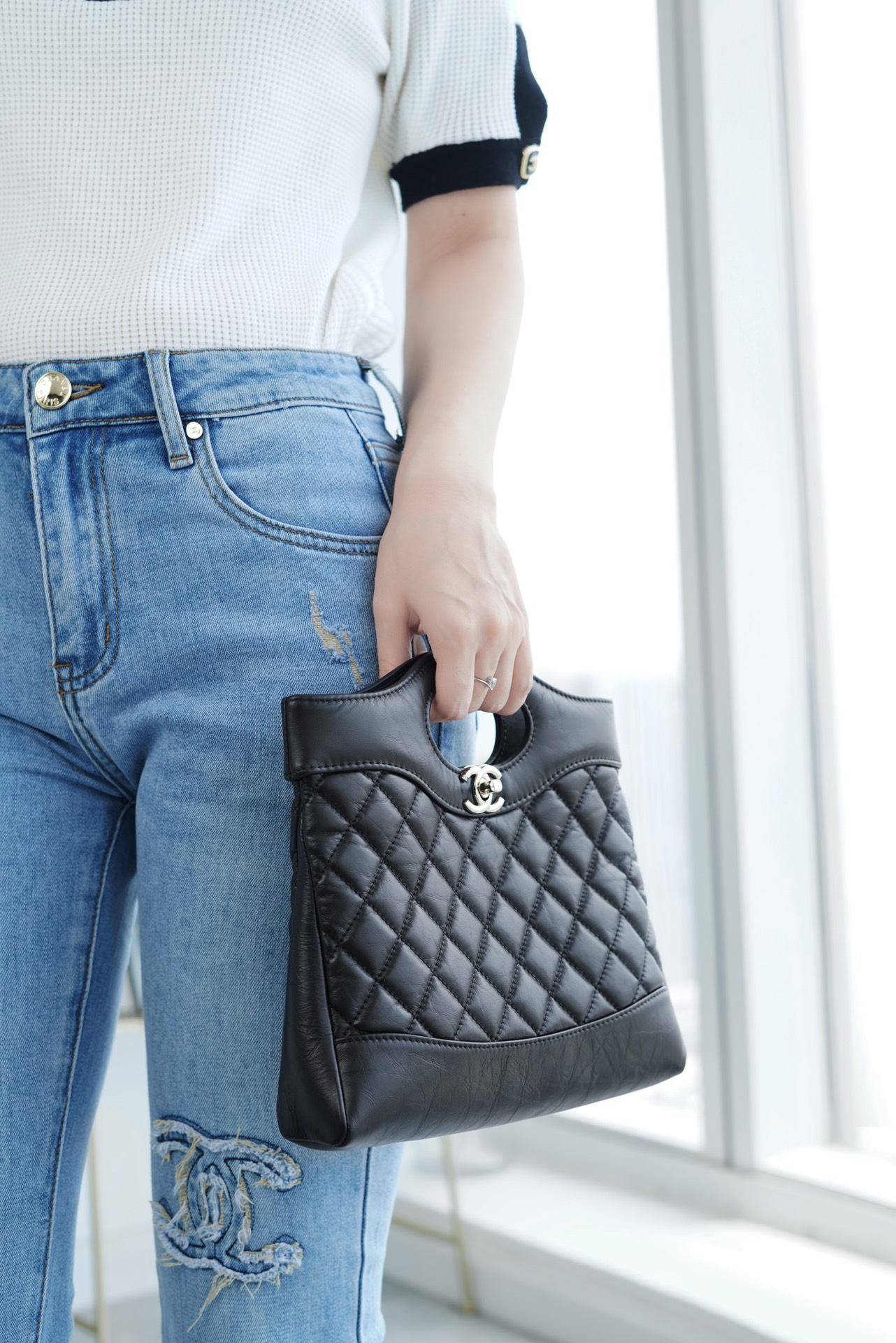 Chanel 31bag mini 黑色 褶皱小牛皮 图7