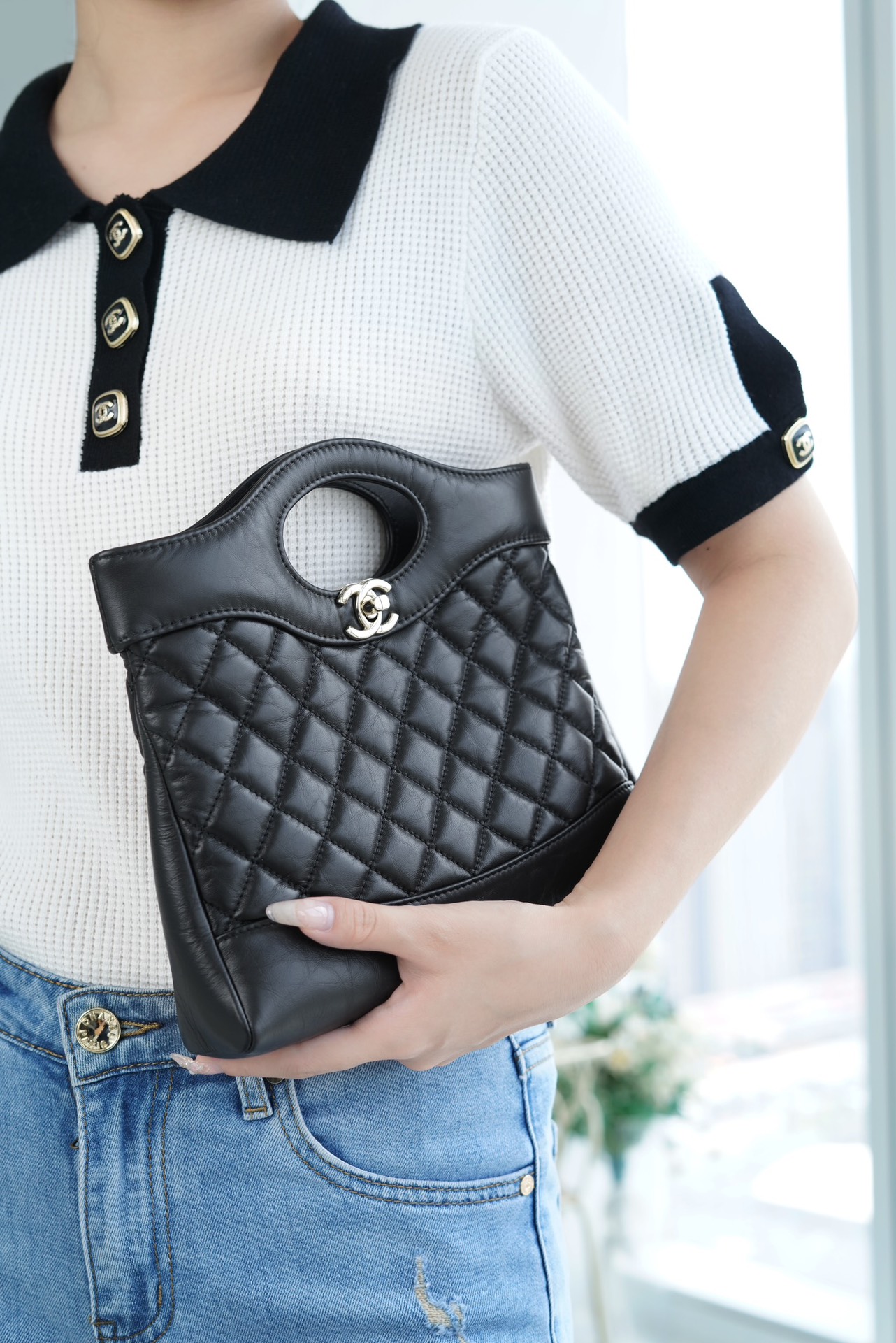 Chanel 31bag mini 黑色 褶皱小牛皮 图8