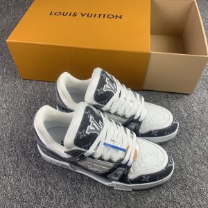 上新 1v驴牌Trainer 牛皮革 圆头系带 低帮 板鞋 男女同款 灰白色 图1