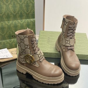 23 GucciGG系带厚底马丁靴 互扣式双G圆扣踝靴原版定制1:1复刻 图1