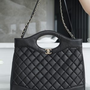 Chanel 31bag 大号黑色 褶皱小牛皮 图2