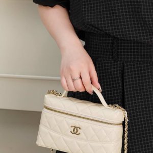 Chanel 25c 手柄盒子包 荔枝牛 米白 图2