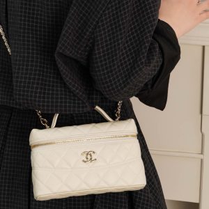 Chanel 25c 手柄盒子包 荔枝牛 米白 图6