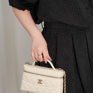 Chanel 25c 手柄盒子包 荔枝牛 米白 图8