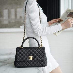 CHANEL Coco handle 牛皮手柄 黑色 中号 图1