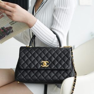 CHANEL Coco handle 牛皮手柄 黑色 中号 图4