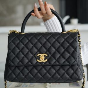 CHANEL Coco handle 牛皮手柄 黑色 中号 图8
