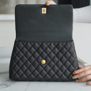 CHANEL Coco handle 牛皮手柄 黑色 中号 图7