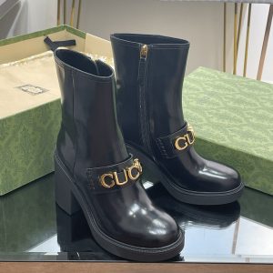 顶级版本 2023【开边珠】古奇Gucci 秋冬新款 标志字母金扣短靴 图1