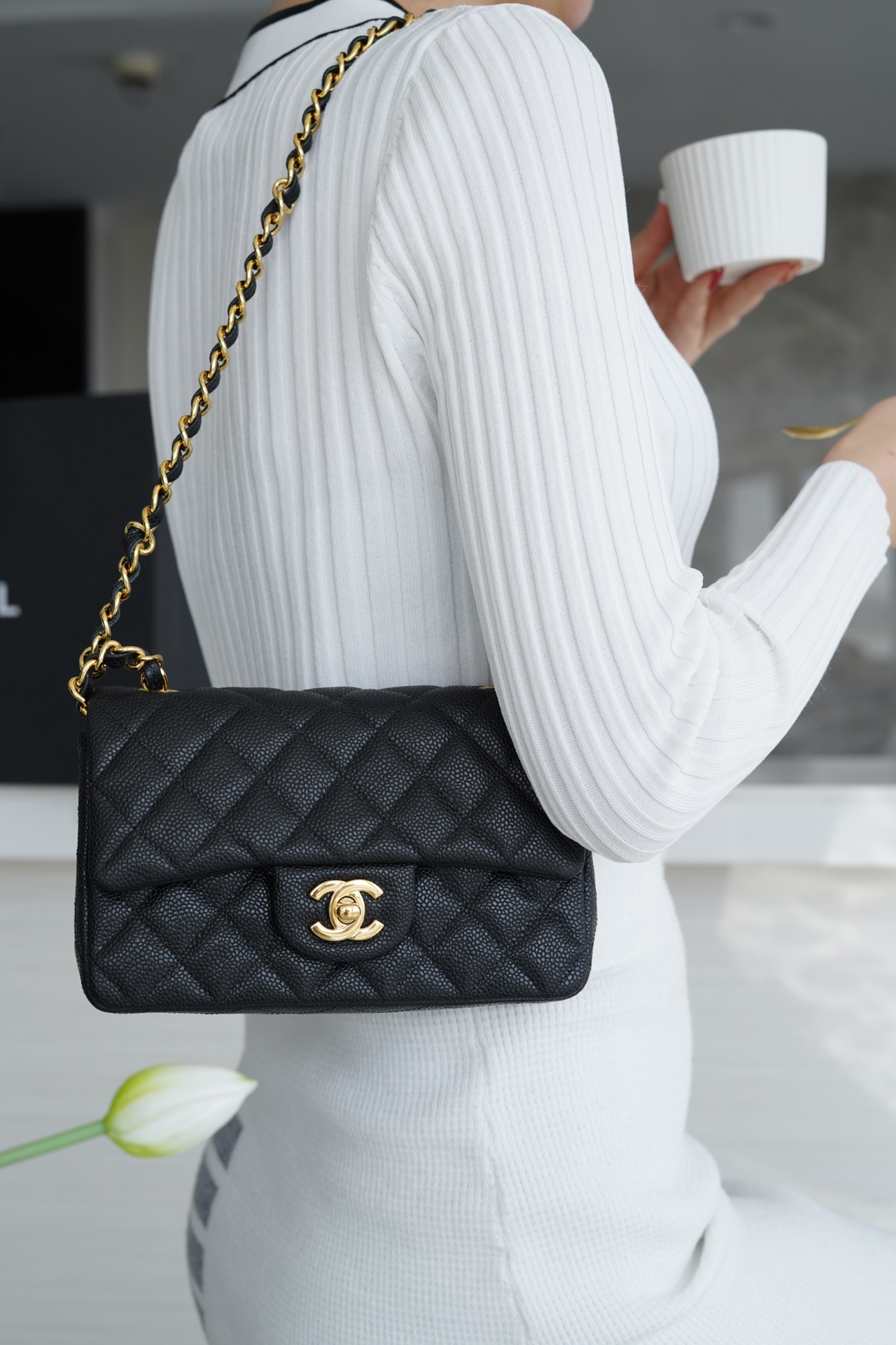 CF Classic Flap |荔枝纹 Mini 黑金 图2