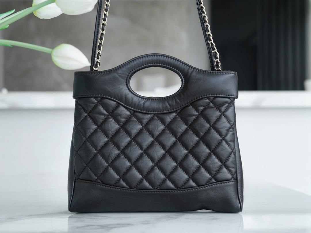 Chanel 31bag mini 黑色 褶皱小牛皮 图3