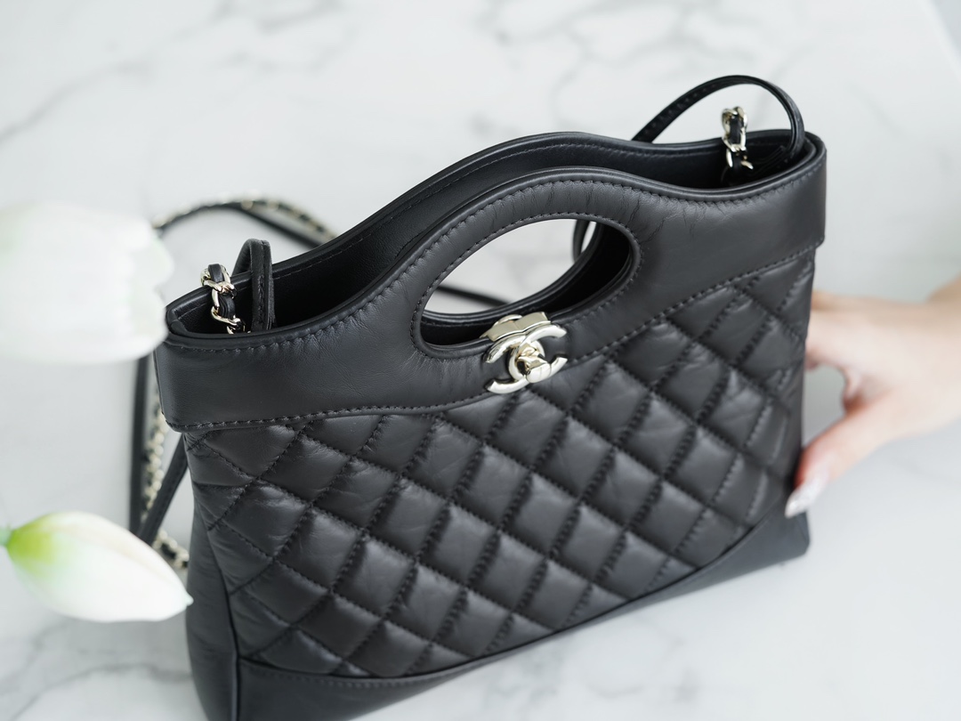 Chanel 31bag mini 黑色 褶皱小牛皮 图5