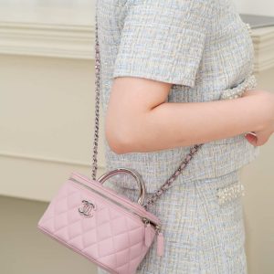 Chanel 25P 隐藏款 手柄长盒子包 粉色 荔枝牛 图3