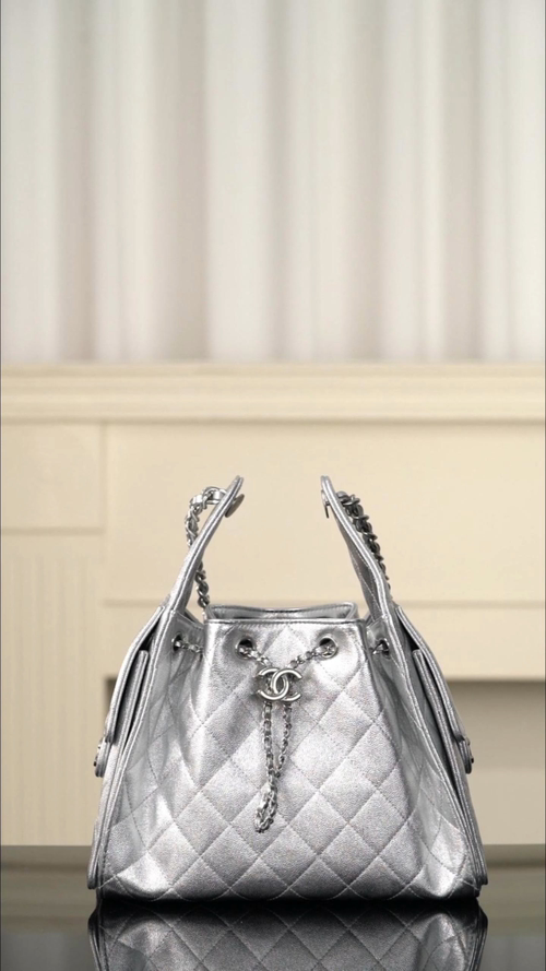 Chanel 26c 25bag 抽绳水桶包 银色银扣小号 图1