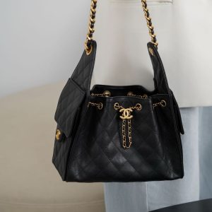 Chanel small hobo 抽绳水桶包 黑金鱼子酱 小号 图1