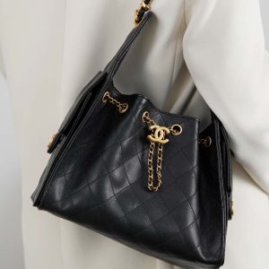 Chanel small hobo 抽绳水桶包 黑金鱼子酱 小号 图6