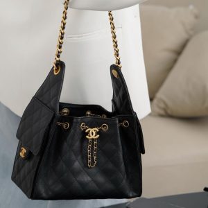 Chanel small hobo 抽绳水桶包 黑金鱼子酱 小号 图10