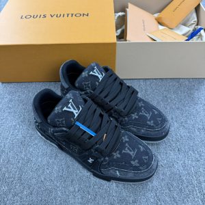 上新 1v驴牌 trainer 牛仔布 系带低帮男女板鞋 黑色 图1
