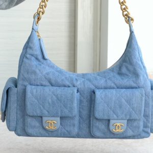 Chanel 25c早春多口袋浅牛仔hobo 大号 图1