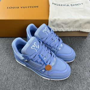 上新 1v trainer 牛皮革 复古设计网眼徽标 低帮板鞋 男女同款 蓝色 图1