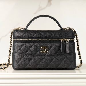 Chanel 25c 手柄盒子包 荔枝牛 黑金 图1