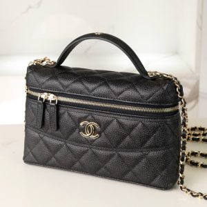 Chanel 25c 手柄盒子包 荔枝牛 黑金 图4