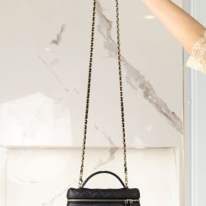 Chanel 25c 手柄盒子包 荔枝牛 黑金 图9