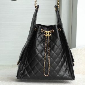 Chanel 嬉皮hobo包 黑金中号 图1