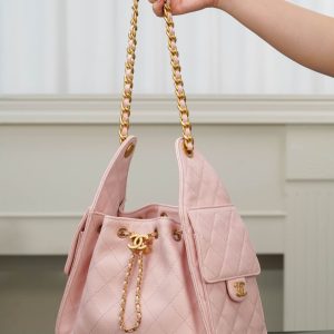 Chanel 25s small hobo 抽绳水桶包 粉色 小号 图5