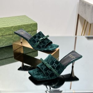 【现货出新】GuCCl高端精品 2024锥型跟蝴蝶结双GG天鹅绒新款拖鞋凉鞋 原汁原味原单品质!每个细节皆经过精心细致打 图1