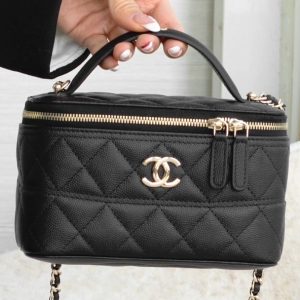 Chanel 25c 新款 手柄盒子包 黑金荔枝牛 图1