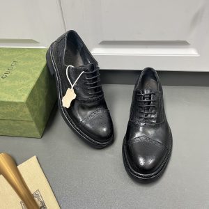 Gucci古驰男士新款马皮皮鞋+系带经典布洛克风格 图1
