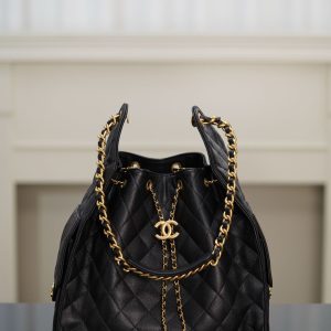 Chanel hobo bag 抽绳水桶包 黑金鱼子酱 中号 图1