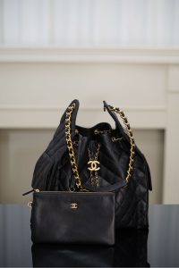 Chanel hobo bag 抽绳水桶包 黑金鱼子酱 中号 图2